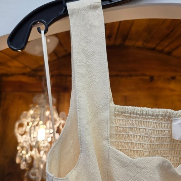 HEYSON Square Neck Crop Top | Cream Oatmeal Linen Look | Wide Strap Boho - Picture 5 of 12